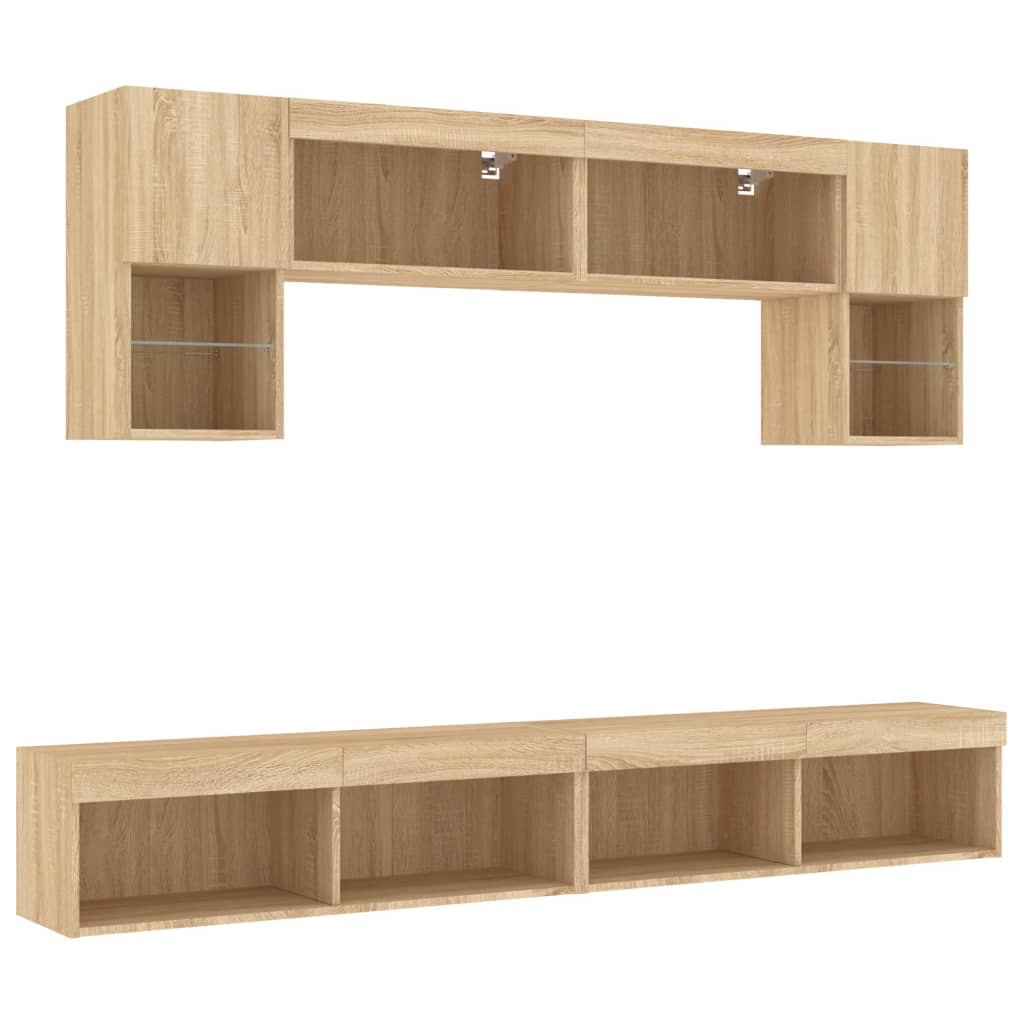 6-Delige Tv-Wandmeubelset Met Led Bewerkt Hout Sonoma eiken