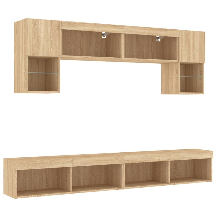 6-Delige Tv-Wandmeubelset Met Led Bewerkt Hout Sonoma eiken