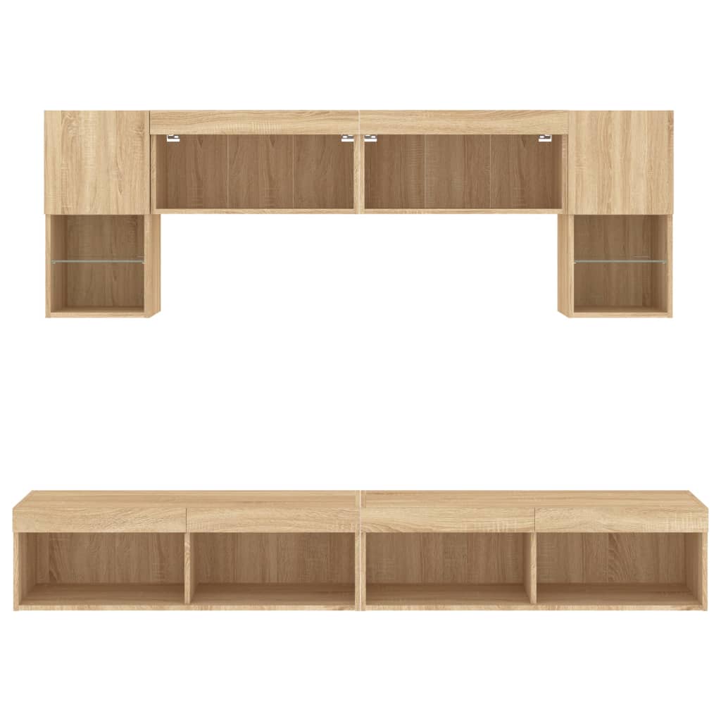 6-Delige Tv-Wandmeubelset Met Led Bewerkt Hout Sonoma eiken