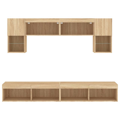 6-Delige Tv-Wandmeubelset Met Led Bewerkt Hout Sonoma eiken