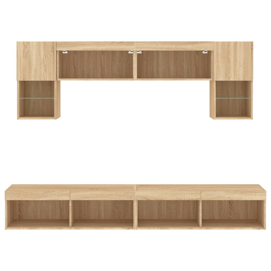 6-Delige Tv-Wandmeubelset Met Led Bewerkt Hout Sonoma eiken