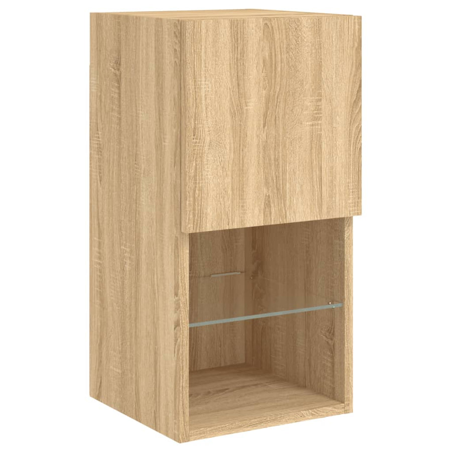 6-Delige Tv-Wandmeubelset Met Led Bewerkt Hout Sonoma eiken