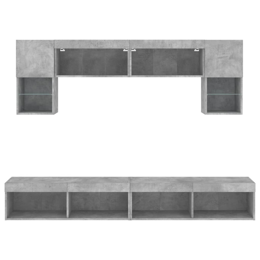 6-Delige Tv-Wandmeubelset Met Led Bewerkt Hout Betongrijs
