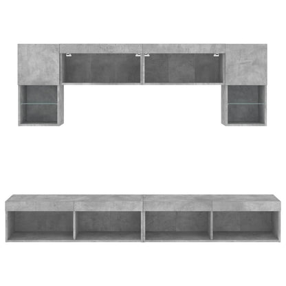6-Delige Tv-Wandmeubelset Met Led Bewerkt Hout Betongrijs