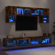 Tv-wandmeubelset 6-delig bewerkt hout gerookt eiken met LED