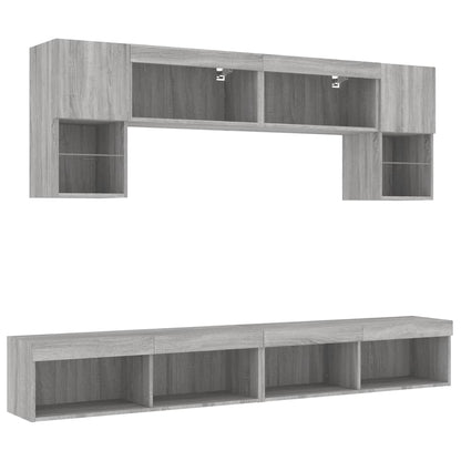 6-delige Tv-wandmeubelset met LED grijs sonoma eikenkleurig