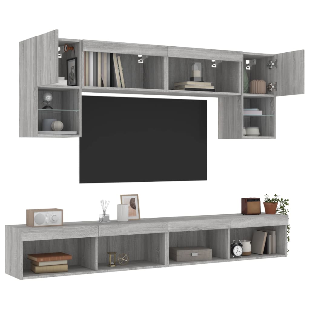 6-delige Tv-wandmeubelset met LED grijs sonoma eikenkleurig