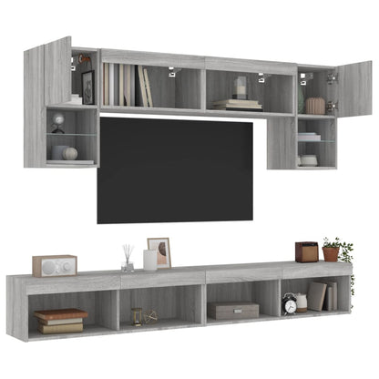 6-delige Tv-wandmeubelset met LED grijs sonoma eikenkleurig
