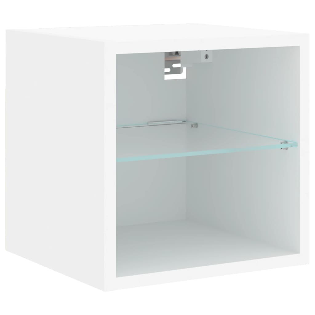 4-Delige Tv-Wandmeubelset Met Led-Verlichting Bewerkt Hout Wit