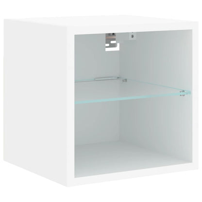 4-Delige Tv-Wandmeubelset Met Led-Verlichting Bewerkt Hout Wit