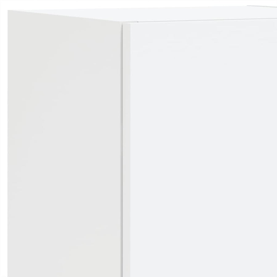 4-Delige Tv-Wandmeubelset Met Led-Verlichting Bewerkt Hout Wit