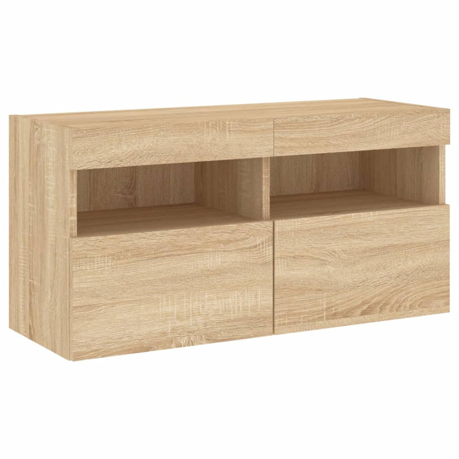 4-Delige Tv-Wandmeubelset Met Led Bewerkt Hout Sonoma Eiken