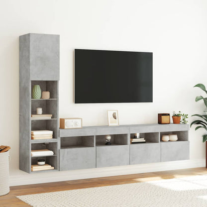 4-Delige Tv-Wandmeubelset Met Led Bewerkt Hout Betongrijs