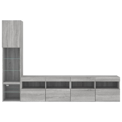 4-delige Tv-wandmeubelset met LED bewerkt hout grijs sonoma