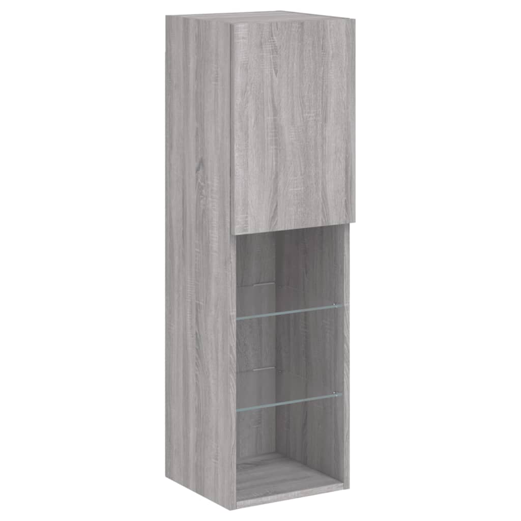 4-delige Tv-wandmeubelset met LED bewerkt hout grijs sonoma