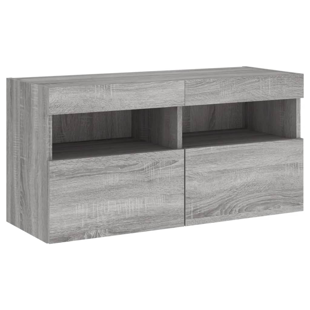 4-delige Tv-wandmeubelset met LED bewerkt hout grijs sonoma