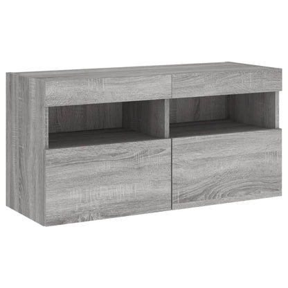 4-delige Tv-wandmeubelset met LED bewerkt hout grijs sonoma