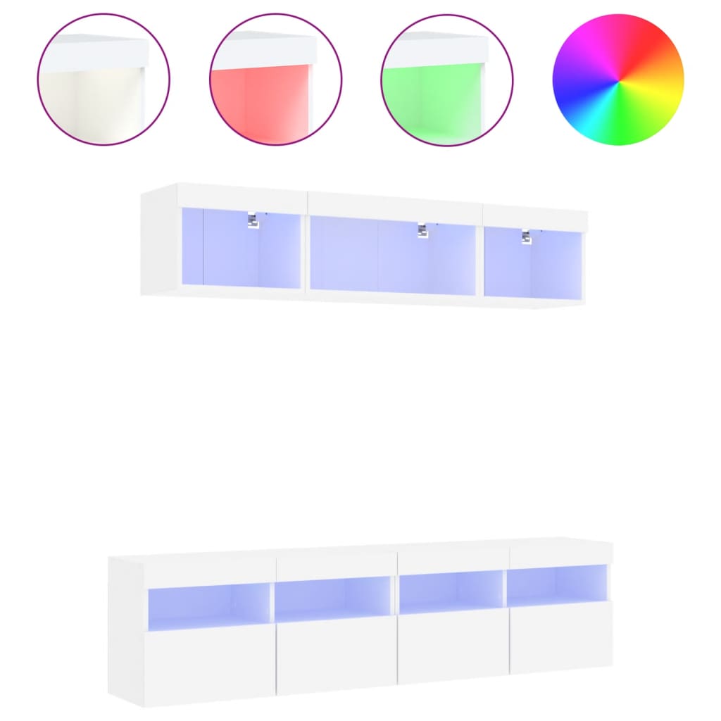 5-Delige Tv-Wandmeubelset Met Led-Verlichting Bewerkt Hout Wit