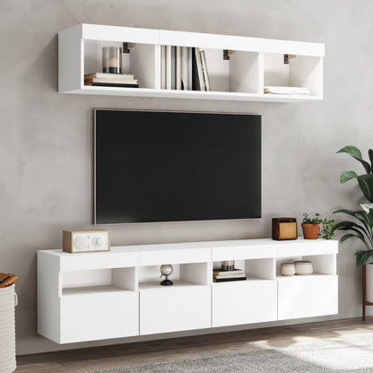 5-Delige Tv-Wandmeubelset Met Led-Verlichting Bewerkt Hout Wit