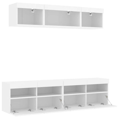 5-Delige Tv-Wandmeubelset Met Led-Verlichting Bewerkt Hout Wit