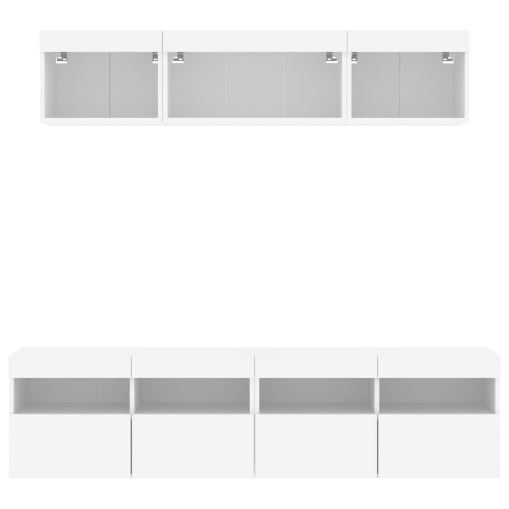 5-Delige Tv-Wandmeubelset Met Led-Verlichting Bewerkt Hout Wit