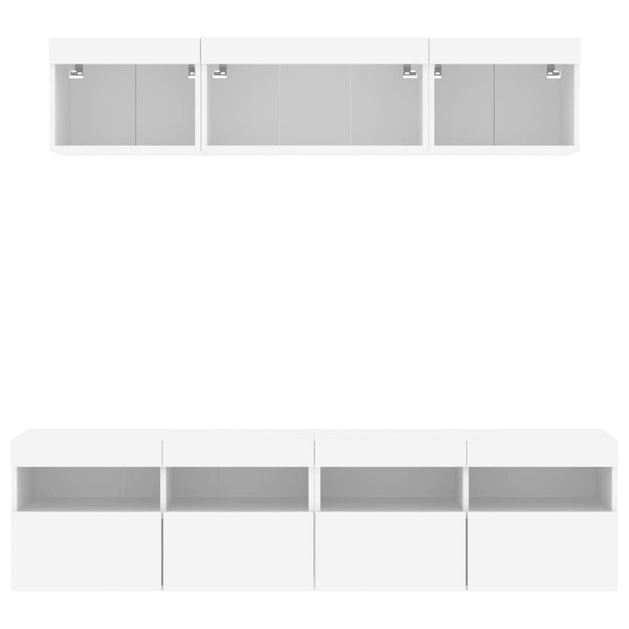 5-Delige Tv-Wandmeubelset Met Led-Verlichting Bewerkt Hout Wit