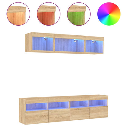 5-Delige Tv-Wandmeubelset Met Led Bewerkt Hout Sonoma Eiken