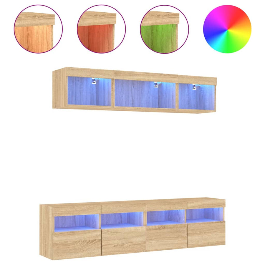 5-Delige Tv-Wandmeubelset Met Led Bewerkt Hout Sonoma Eiken