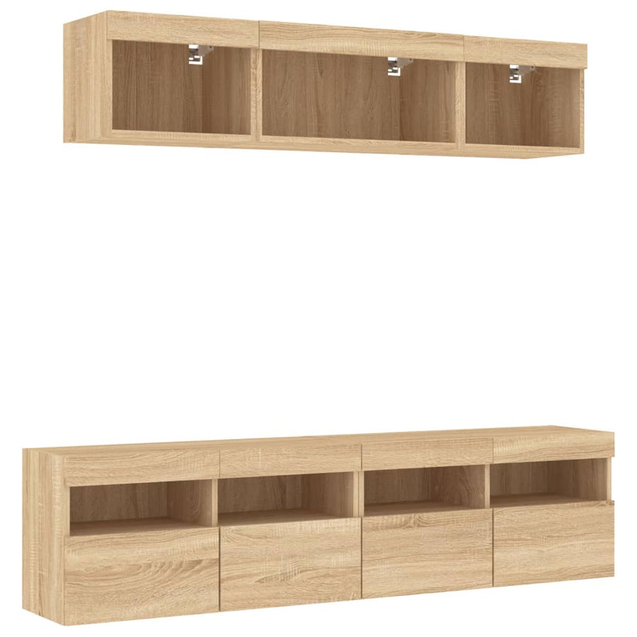 5-Delige Tv-Wandmeubelset Met Led Bewerkt Hout Sonoma Eiken