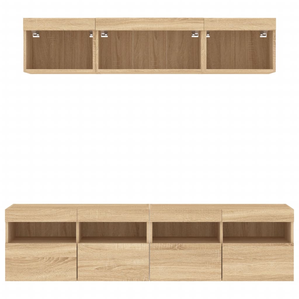 5-Delige Tv-Wandmeubelset Met Led Bewerkt Hout Sonoma Eiken