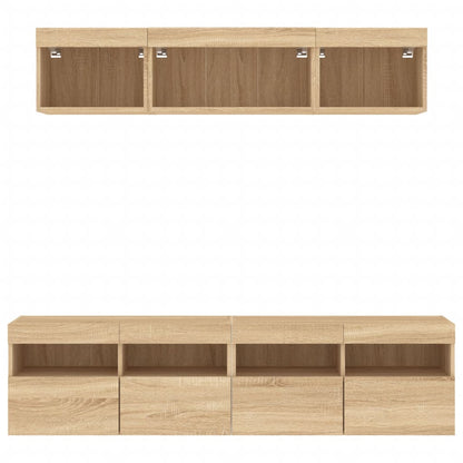 5-Delige Tv-Wandmeubelset Met Led Bewerkt Hout Sonoma Eiken