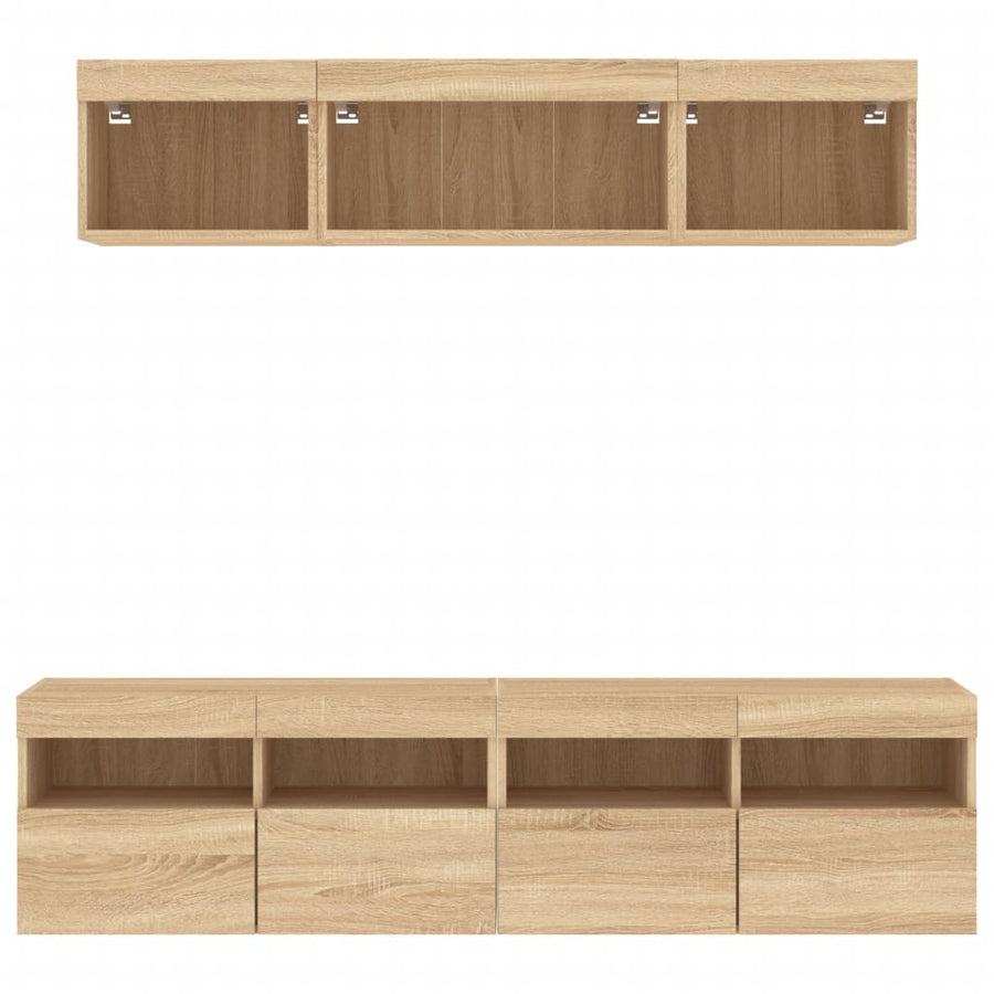 5-Delige Tv-Wandmeubelset Met Led Bewerkt Hout Sonoma Eiken