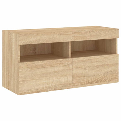 5-Delige Tv-Wandmeubelset Met Led Bewerkt Hout Sonoma Eiken