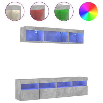 5-Delige Tv-Wandmeubelset Met Led Bewerkt Hout Betongrijs