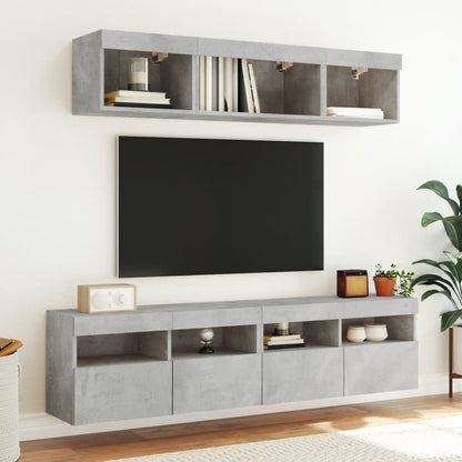 5-Delige Tv-Wandmeubelset Met Led Bewerkt Hout Betongrijs