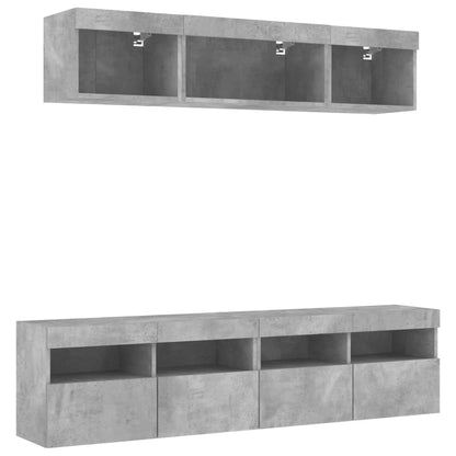 5-Delige Tv-Wandmeubelset Met Led Bewerkt Hout Betongrijs