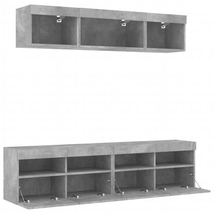 5-Delige Tv-Wandmeubelset Met Led Bewerkt Hout Betongrijs