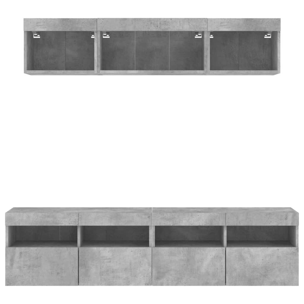 5-Delige Tv-Wandmeubelset Met Led Bewerkt Hout Betongrijs