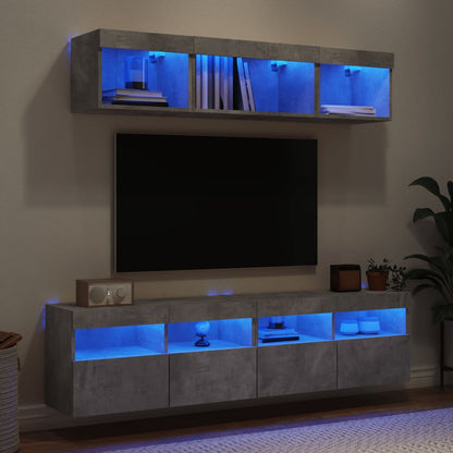 5-Delige Tv-Wandmeubelset Met Led Bewerkt Hout Betongrijs