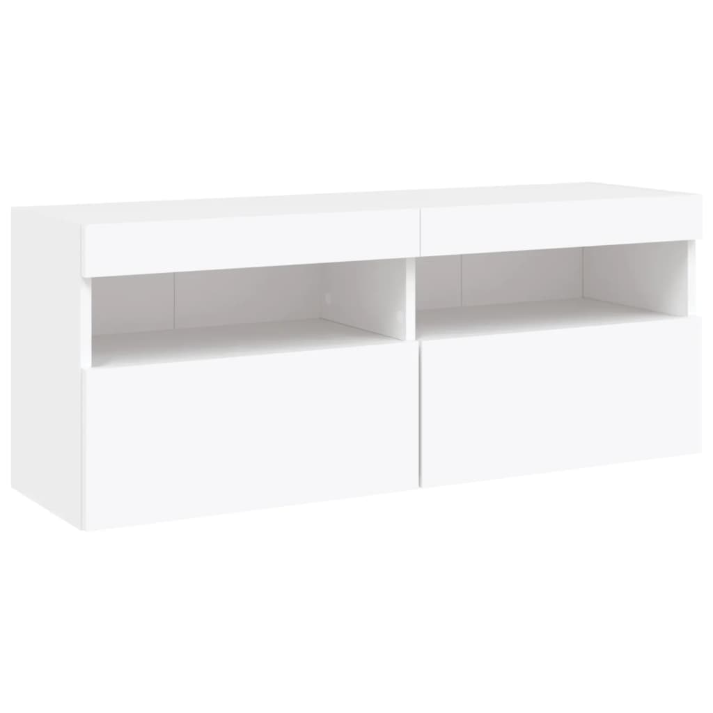 5-Delige Tv-Wandmeubelset Met Led-Verlichting Bewerkt Hout Wit