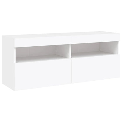 5-Delige Tv-Wandmeubelset Met Led-Verlichting Bewerkt Hout Wit
