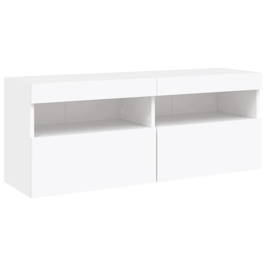 5-Delige Tv-Wandmeubelset Met Led-Verlichting Bewerkt Hout Wit