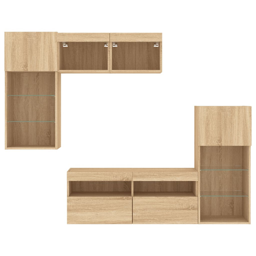 5-Delige Tv-Wandmeubelset Met Led Bewerkt Hout Sonoma Eiken