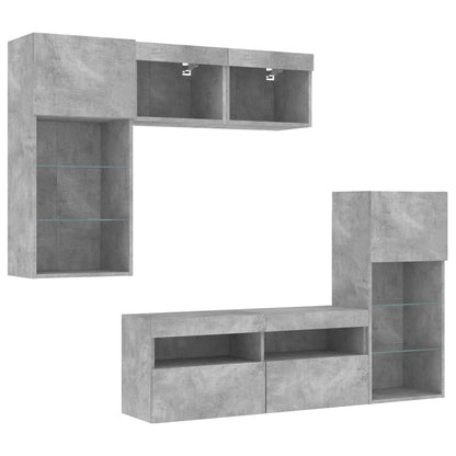 5-Delige Tv-Wandmeubelset Met Led Bewerkt Hout Betongrijs