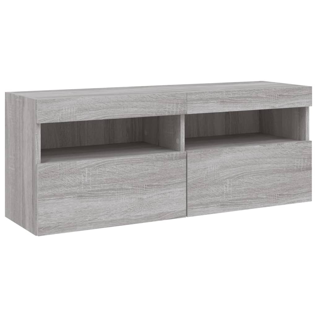 5-Delige Tv-Wandmeubelset Met Led Grijs Sonoma Eikenkleurig