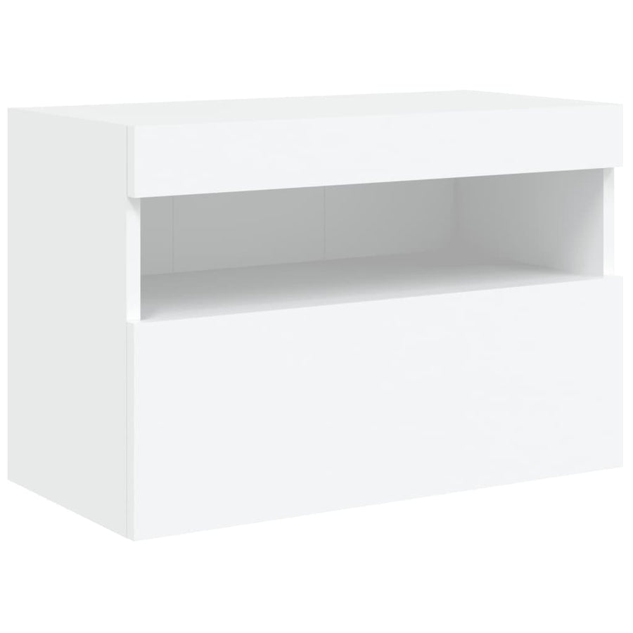 6-Delige Tv-Wandmeubelset Met Led-Verlichting Bewerkt Hout Wit