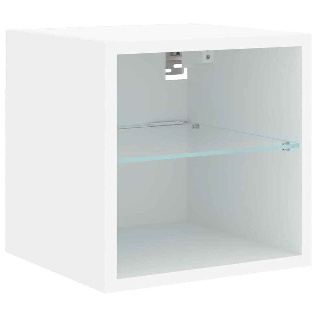 6-Delige Tv-Wandmeubelset Met Led-Verlichting Bewerkt Hout Wit