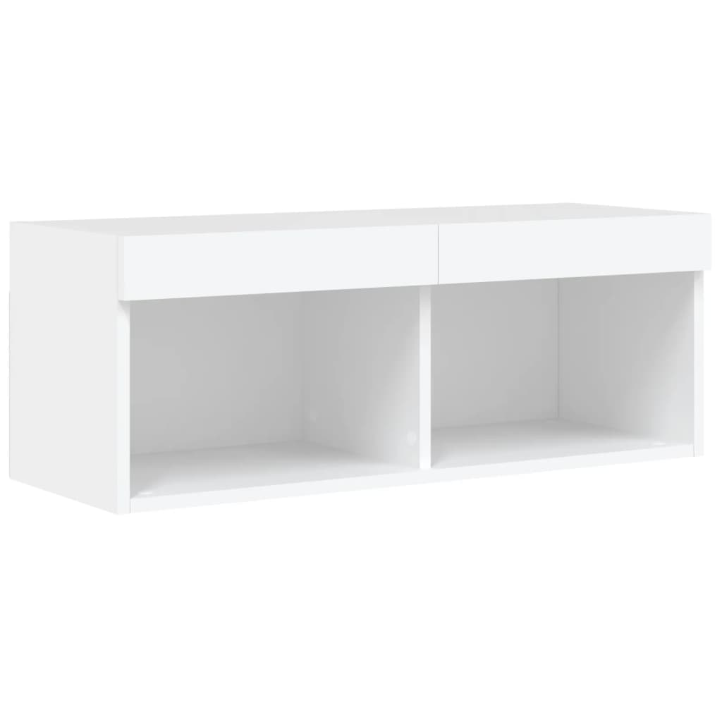6-Delige Tv-Wandmeubelset Met Led-Verlichting Bewerkt Hout Wit