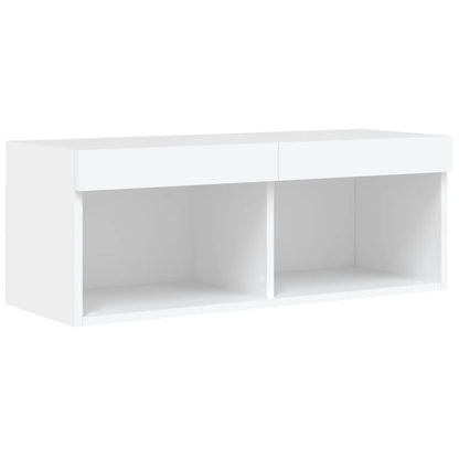 6-Delige Tv-Wandmeubelset Met Led-Verlichting Bewerkt Hout Wit