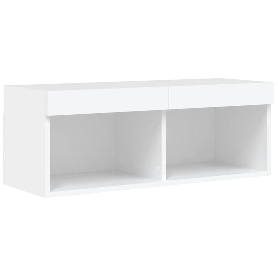 6-Delige Tv-Wandmeubelset Met Led-Verlichting Bewerkt Hout Wit
